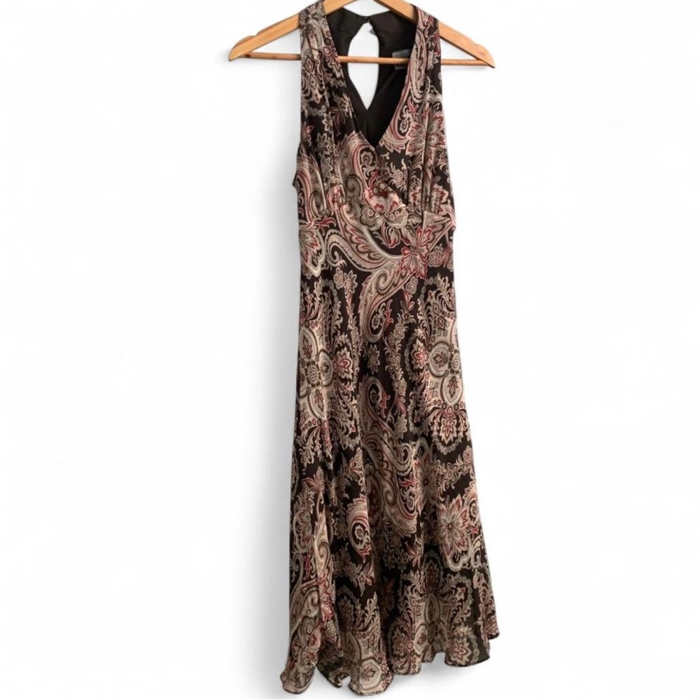 Vintage Ann Taylor brown paisley sheer flowy v neck midi dress size 4 #boho #y2k